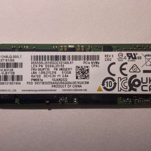 Samsung PM981a 512GB m.2 nvme PCIE 3.0 SSD