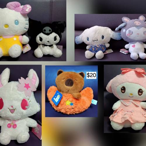 三麗鷗凱蒂＆庫洛米＆魔法玉桂狗大毛公仔＆寶石寵物露比Jewelpet Ruby毛公仔＆歐貂...