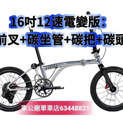 NEO 349 -12速電變版：抛光銀鋁架 16吋12速電變版：碳前叉+碳坐管+碳把+碳頭柱