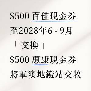 $500 百佳現金券「交換」$500 惠康現金券
