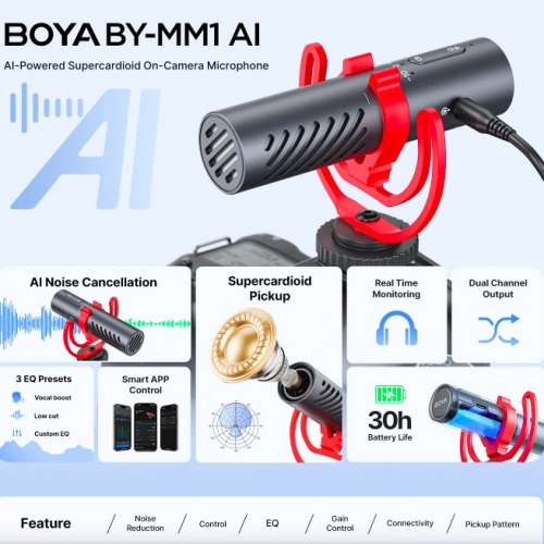 BY-MM1 AI - World's 1st AI-Powered Supercardioid On-Camera Microphone