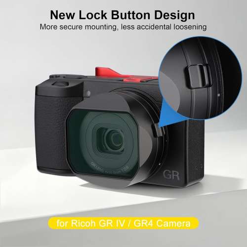 Haoge LH-GR4UV quare Metal Lens Hood For RICOH GRVI, RICOH HDF 方形遮光罩