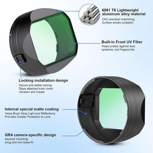 Haoge LH-GR4UV quare Metal Lens Hood For RICOH GRVI, RICOH HDF 方形遮光罩