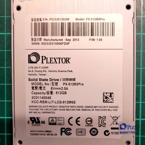健康良好有圖 頂級MLC 低write count Plextor M5 Pro 512GB 2.5 inch SATA 7mm SSD