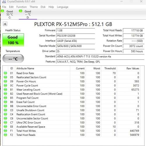 健康良好有圖 頂級MLC 低write count Plextor M5 Pro 512GB 2.5 inch SATA 7mm SSD