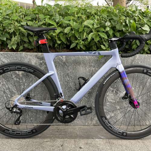 亮光淺紫羅藍色 51碼 JAVA FUOCO TOP 火6 24速 油剎桶軸 碳刀碳纖維公路車 送水架前...