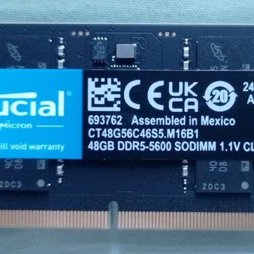 (未售) 單條 Crucial DDR5 48GB 5600MT/s SODIMM RAM