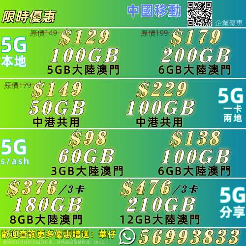 中國移動勁爆5G優惠