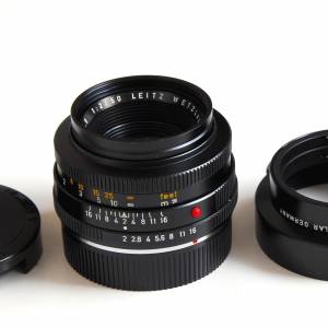 Leica 50mm f2 Summicron-R 3-cam West Germany with original hood  95% new