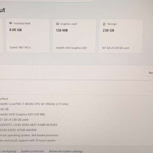 Microsoft Surface Pro 6 i7 8GB RAM 256GB SSD