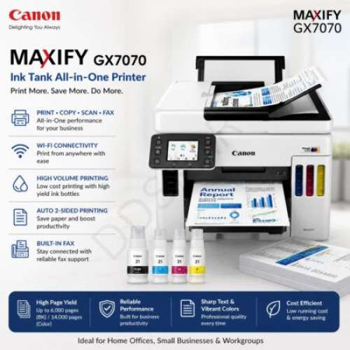 少用機8成防水墨合個人公司有快速雙面copyCanon MAXIFY GX7070加墨式高速噴墨Printer