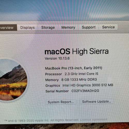 macbook pro 2011 13inch 8GB Ram 500GBSSD