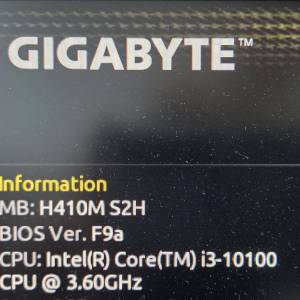 Intel i3 10100 3.6Ghz + Gigabyte H410M S2H