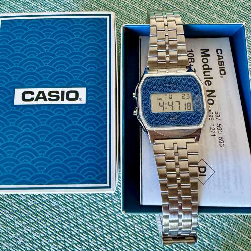限定版 CASIO A159WEVJ-2(青海波紋靛藍色)復古數碼錶