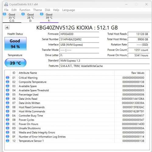 KIOXIA NVME SSD 512G