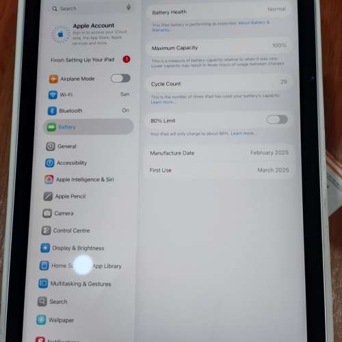 淨機靚仔IPAD AIR M3 十一吋128GB紫色 wifi電池健康度100