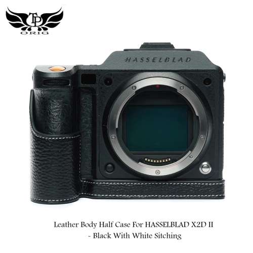TP Leather Body Half Case For HASSELBLAD X2D II - Black With White Sitching