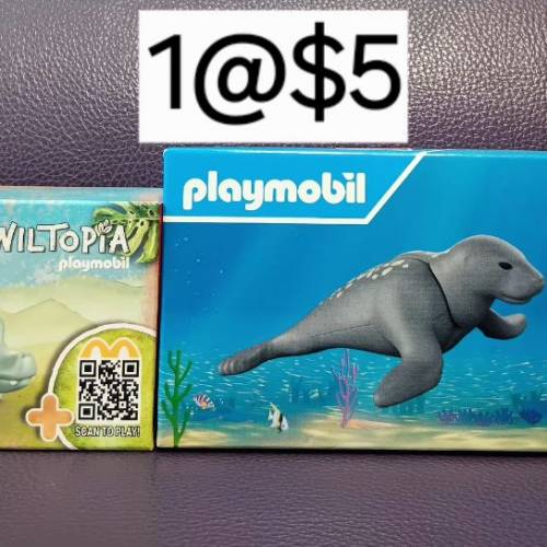 (只限將軍澳地鐵站)麥當勞玩具 Playmobil 鱷魚＆海獅模型，壞蛋獎門人 單眼仔模型