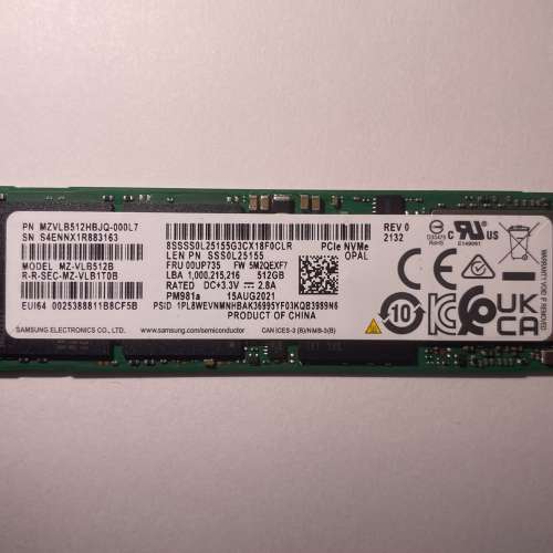 Samsung PM981a 512GB m.2 nvme PCIE 3.0 SSD