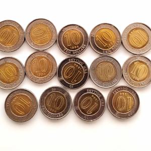 1994年香港第一代十蚊硬幣14個