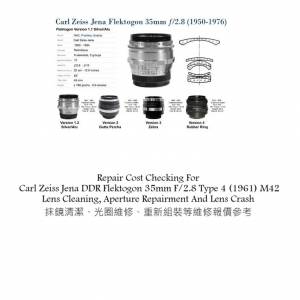 Repair Cost Checking For Carl Zeiss Jena DDR Flektogon 35mm F/2.8 Type 4 (1961)