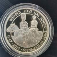 Platinum Wedding Anniversary &pound;5 Silver Proof Coin Box 2017 Royal Mint UK/英女...