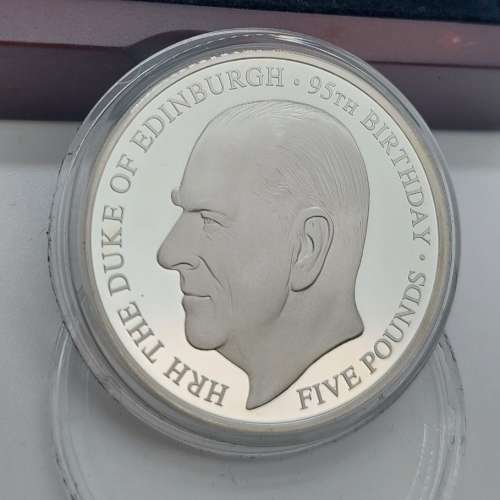 2016 SILVER PROOF JERSEY &pound;5 COIN WOOD LIKE BOX + COA PRINCE PHILIP 95th /銀價...
