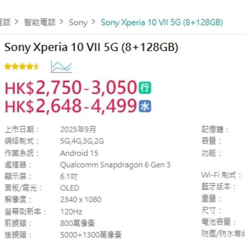 #2817 - Sony Xperia 10 VII 5G (8+128GB) 白色 平行進口 99%新
