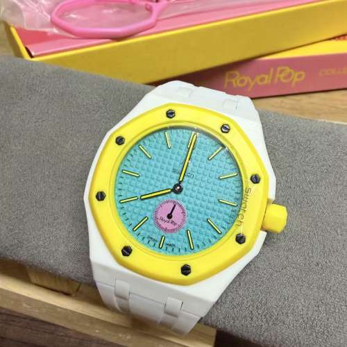 全新Swatch Royal Pop OTG ROZ 黃色綠面小秒針款 白色錶帶 一套