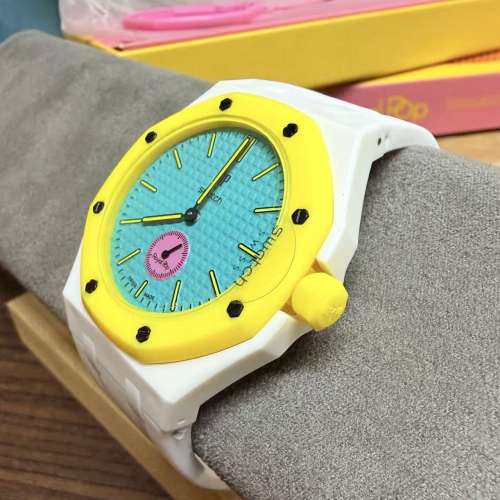 全新Swatch Royal Pop OTG ROZ 黃色綠面小秒針款 白色錶帶 一套