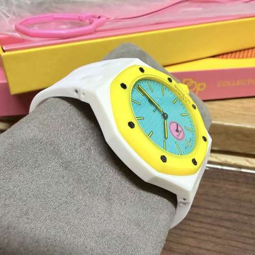 全新Swatch Royal Pop OTG ROZ 黃色綠面小秒針款 白色錶帶 一套