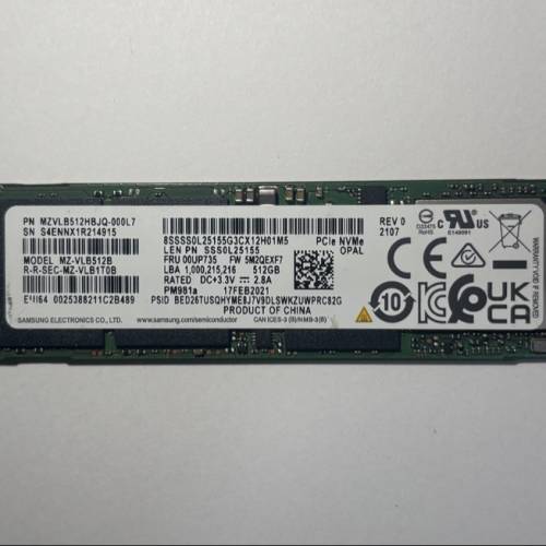 Samsung PM981a 512GB m.2 nvme PCIe 3.0 SSD