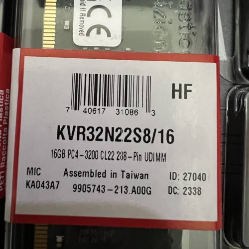 全新Kingston金士頓DDR4 16G 3200終身保養