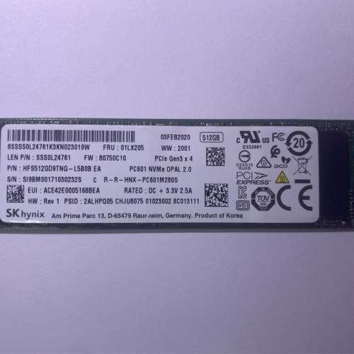 SK Hynix PC601 512GB m.2 nvme PCIE 3.0 SSD
