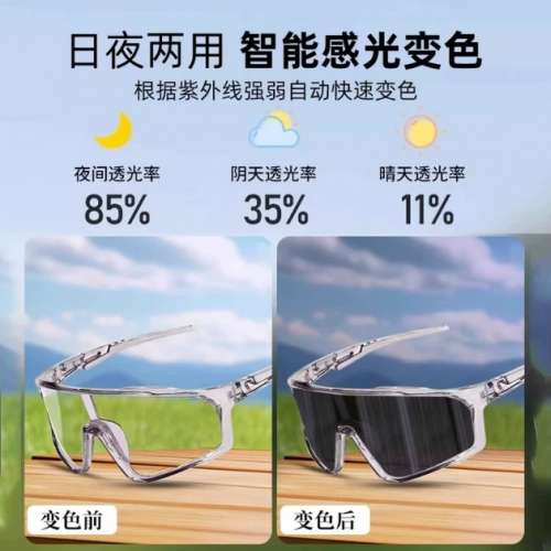 智能變色運動眼鏡｜防UV防風塵｜一體式大鏡片｜騎行登山徒步適用