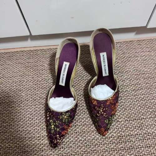 Manolo Blahnik 紫色金蔥刺繡尖頭穆勒鞋