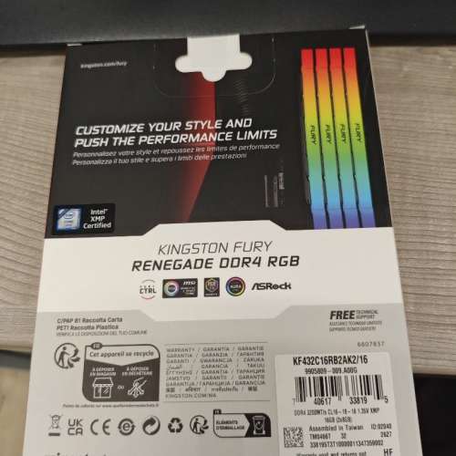 (全新)未開封行貨 Kingston Fury Renegade DDR4 3200MT/s 16GB (2x8GB) RGB 記憶體...