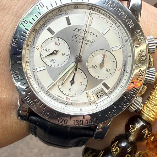 「Zenith 真力時 El Primero 經典高頻自動計時碼錶 (銀面/原裝扣/換新皮帶) 功能正...