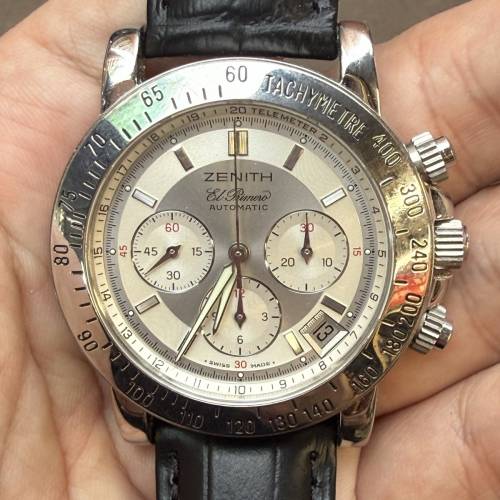 「Zenith 真力時 El Primero 經典高頻自動計時碼錶 (銀面/原裝扣/換新皮帶) 功能正...