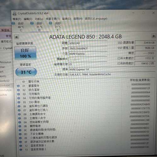 ADATA LEGEND PCIe Gen4 x4 M.2 2280 SSD 2TB (仲有保養）