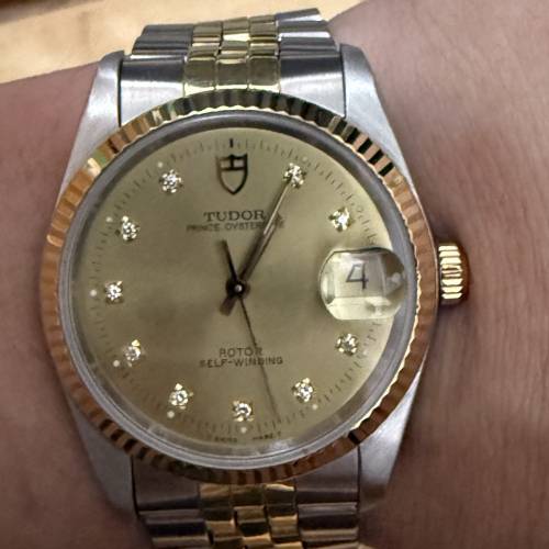好𠃊新凈🤣 Tudor 74033 金鋼 鑽石字 勞的勞底 34mm 水晶玻璃 $6999