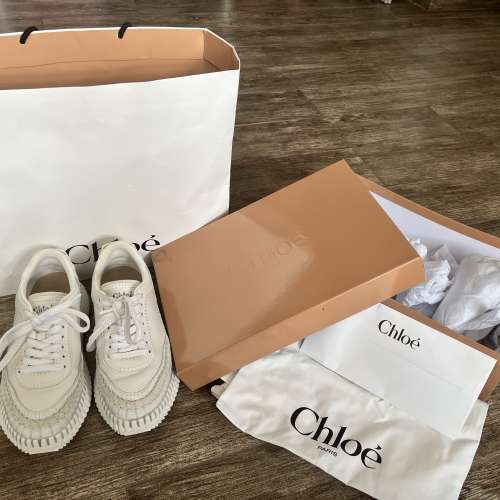 【2026專櫃有單全齊】正貨 Chlo&eacute; Nama Sneaker 全白厚底鞋 37碼