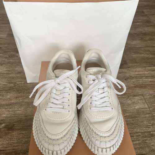 【2026專櫃有單全齊】正貨 Chlo&eacute; Nama Sneaker 全白厚底鞋 37碼