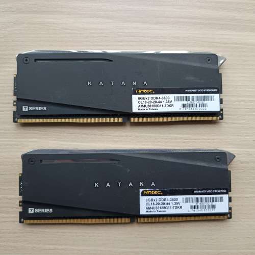Antec Katana DDR4 3600 8g x 2 RGB   (16g kit)
