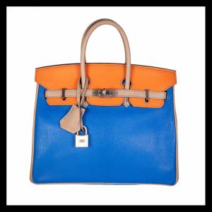 Herm&egrave;s Chevre Mysore Birkin 25 Tricolor Bleu Hydra/Gris Tourterelle/Mangue