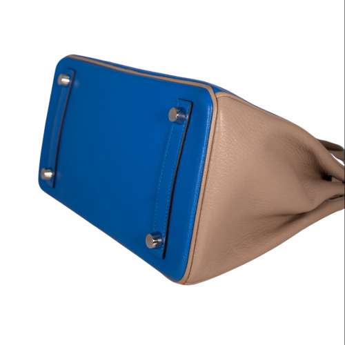 Herm&egrave;s Chevre Mysore Birkin 25 Tricolor Bleu Hydra/Gris Tourterelle/Mangue