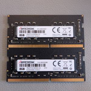 Airdisk DDR4 SODIMM 3200 8x2 16GB一對