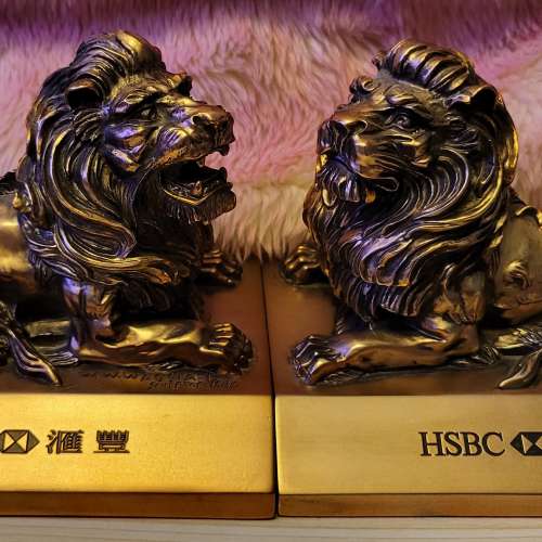 HSBC 匯豐銀行 紫銅實心獅子 擺設一對