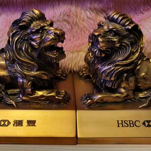 HSBC 匯豐銀行 紫銅實心獅子 擺設一對