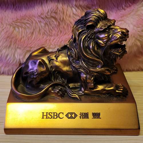 HSBC 匯豐銀行 紫銅實心獅子 擺設一對